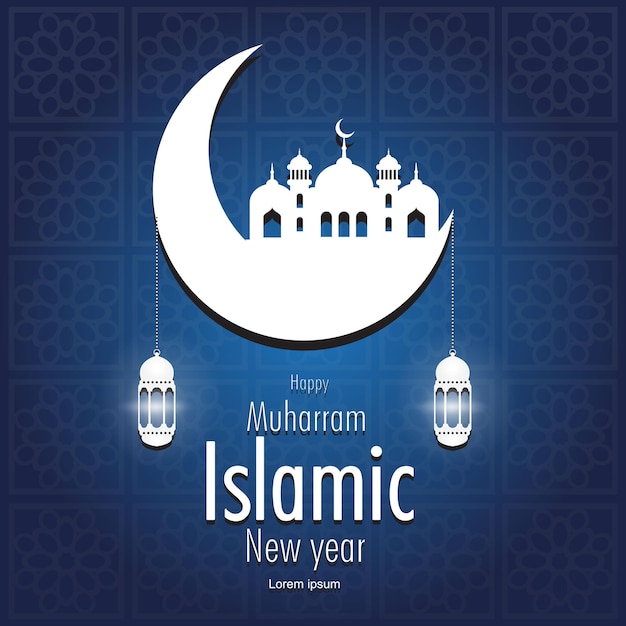 Diseño de año nuevo islámico simple feliz Muharram con fondo azul para cartel