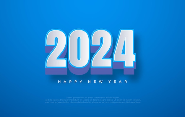 Diseño de año nuevo con el número 2024 3D azul elegante Diseño vectorial Premium para saludos y celebración de Feliz Año Nuevo 2024