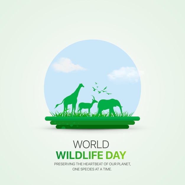 Diseño de anuncios creativos para el Día Mundial de la Vida Silvestre 3 de marzo Día de la Vida Silvestre Cartel de las redes sociales Ilustración vectorial en 3D