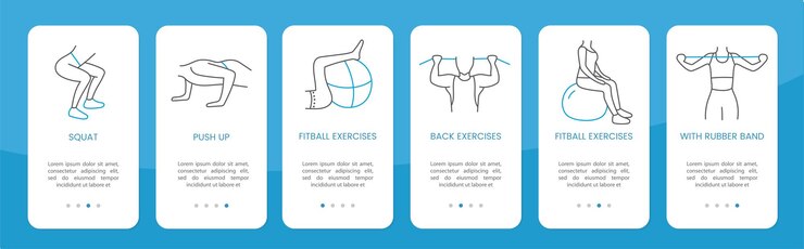 Vector diseño para la aplicación con fisioterapia en vector ejercicios físicos en sentadillas fitball y flexiones en el viento