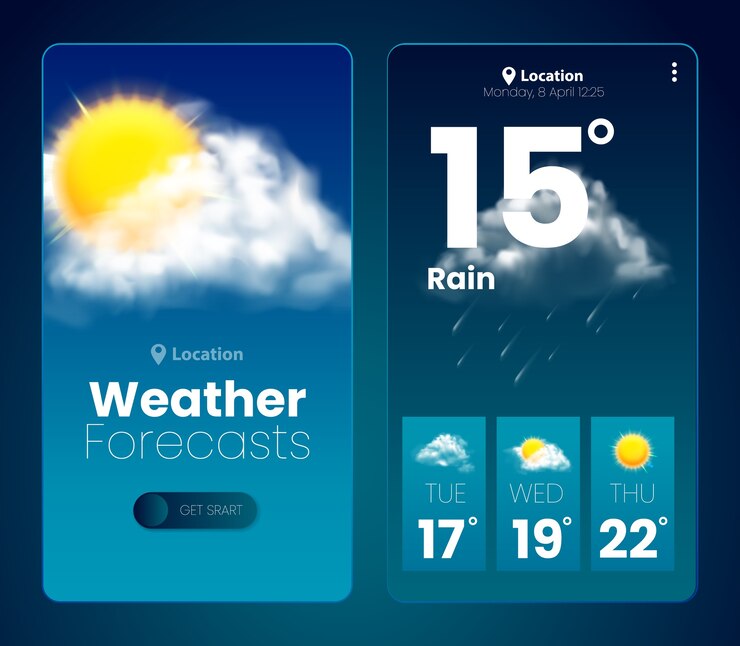 Vector diseño de la aplicación de pronóstico del tiempo en estilo realista