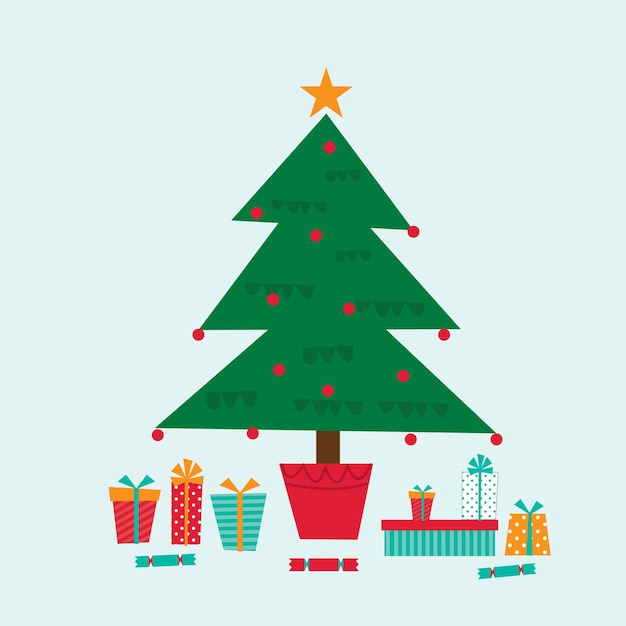 Vector diseño de árbol de navidad y caja de regalo.