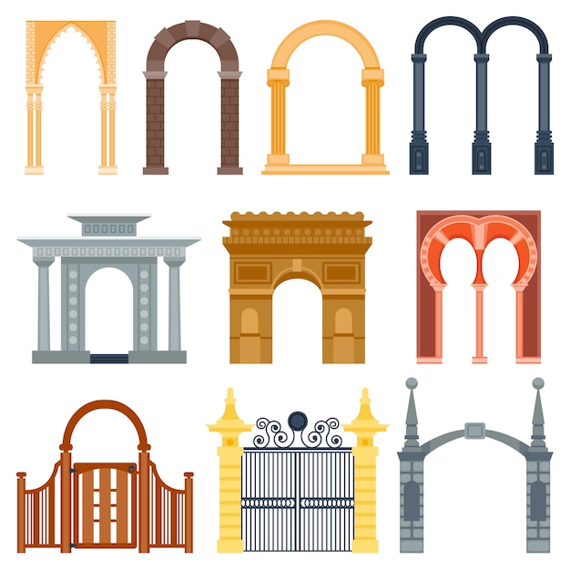 Vector diseño de arco arquitectura marco de construcción clásico, estructura de columna puerta puerta fachada y puerta de entrada edificio construcción antigua