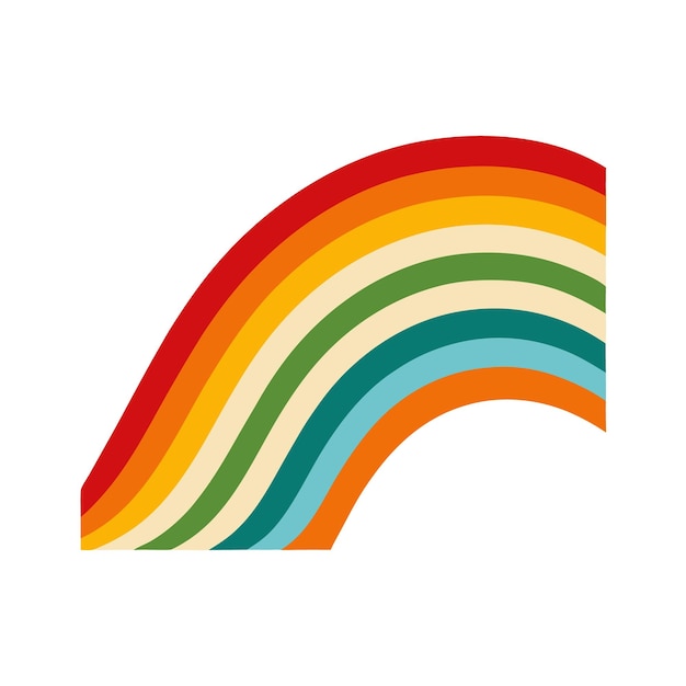 Diseño de arco iris retro con rayas coloridas y una forma de arco sobre un fondo blanco