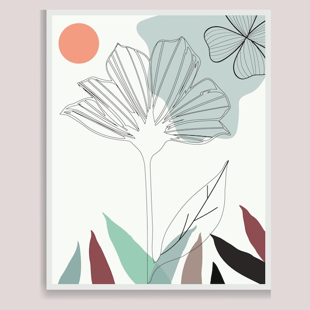 Diseño de arte abstracto de plantas para papel tapiz de portada impresa y arte de pared mínimo y natural Vector