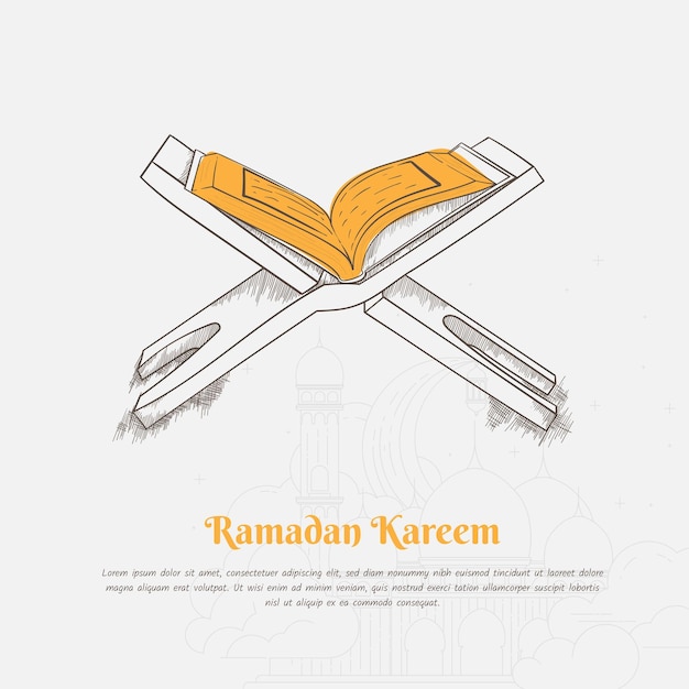 Diseño de arte dibujado a mano de alqur39an para ramadan kareem o diseño de plantilla de fondo islámico