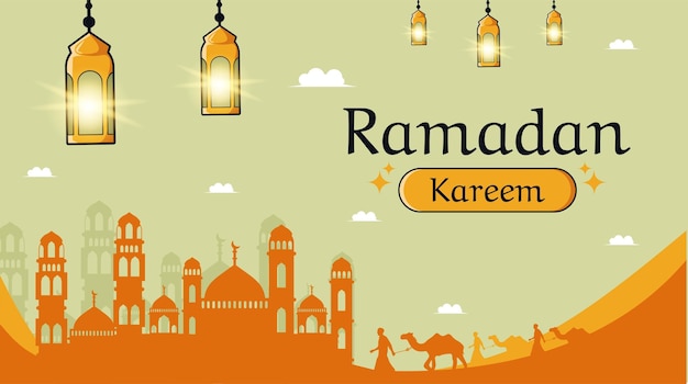 Diseño de arte islámico de plantilla de banner de ramadan kareem