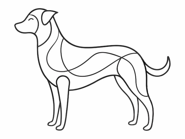 Diseño de arte de línea continua abstracta de perro sobre fondo blanco