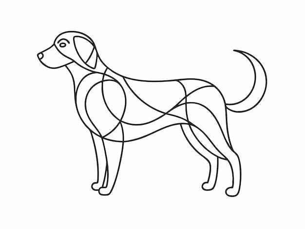 Diseño de arte de línea continua abstracta de perro sobre fondo blanco