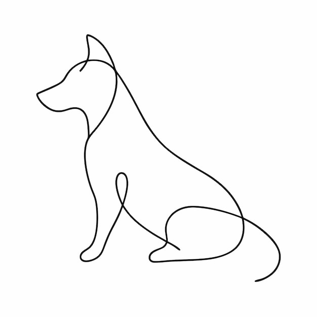 Diseño de arte de línea continua abstracta de perro sobre fondo blanco