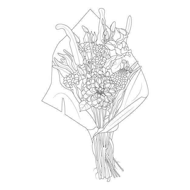 Diseño de arte de línea de flores dibujado a mano floral creativo