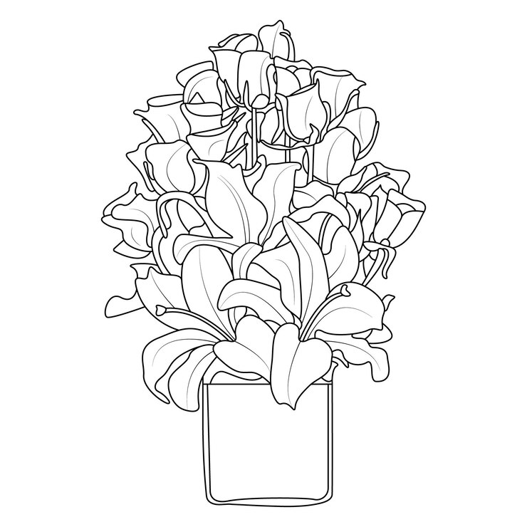 Diseño de arte de línea de flores dibujado a mano floral creativo