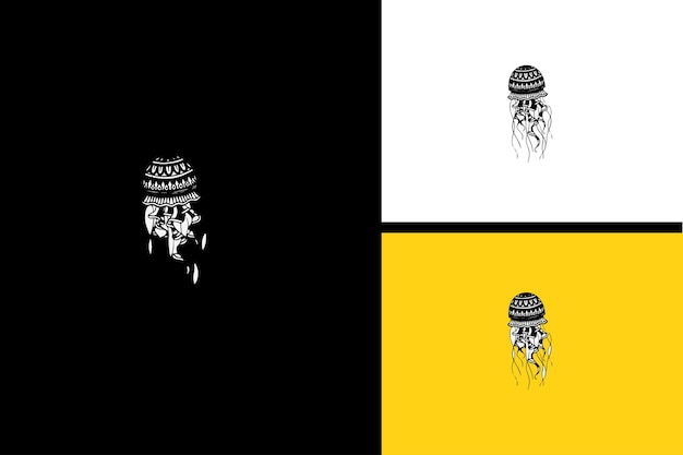 Diseño de arte de línea de ilustración de vector de medusas