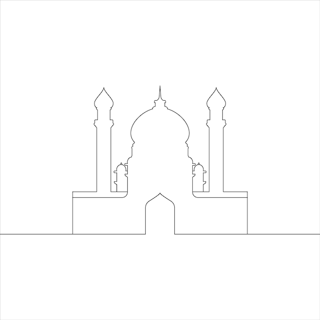 Vector diseño de arte de línea mínima de la mezquita árabe edificio de mezquita musulmana clip art religión de vacaciones