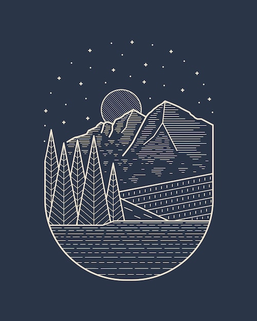 Diseño de arte de línea mono de Maroon Bells Elk Mountains Colorado para diseño de camiseta con parche adhesivo de insignia, etc.