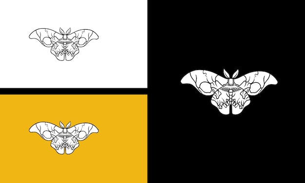 Diseño de arte de línea vectorial de cráneo de cabeza de cara de mariposa