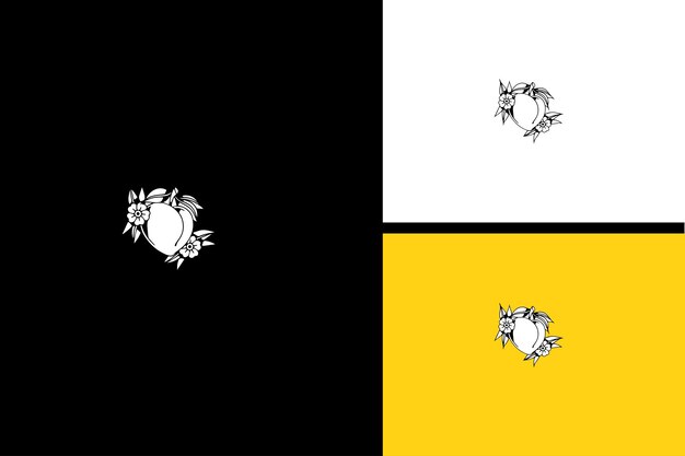 Diseño de arte de línea vectorial de frutas y flores naranjas