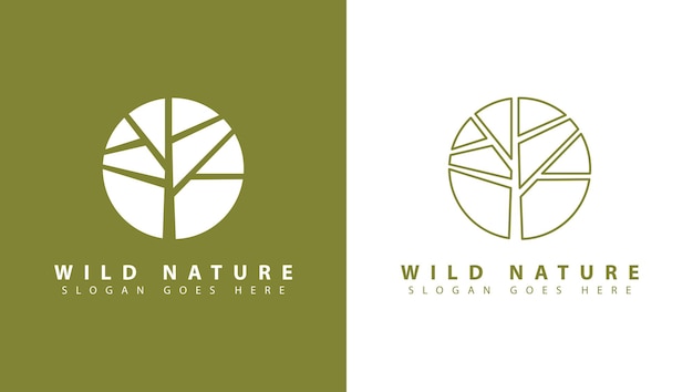 Diseño de arte de logotipo de árbol con estilo de espacio circular Icono de logotipo de planta orgánica verde ecológica