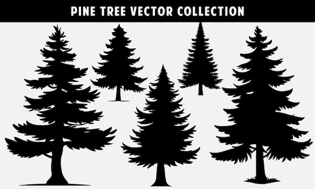 Diseño de arte negro de silueta de vector de árbol de pino para diseño gráfico y de sitios web