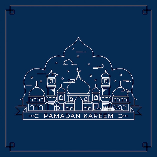 Diseño de arte de vector de línea Ramadan Kareem