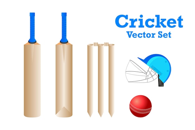 Diseño de arte vectorial de cricket bate stumps pelota roja e ilustración de casco
