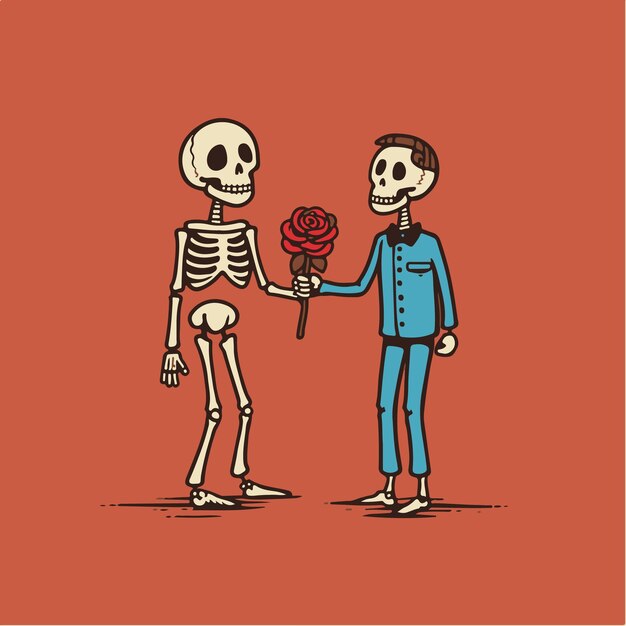 Vector diseño de arte vectorial de pareja esquelética con flores rosas pegatina