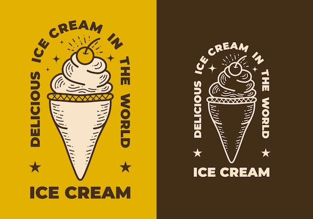 Diseño de arte vintage de un helado con cono