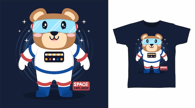 Diseño de artes de camiseta de dibujos animados de oso astronauta lindo