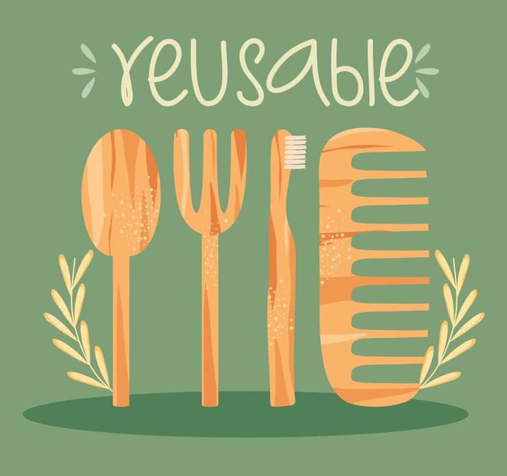 Vector diseño de artículos personales de madera reutilizables.