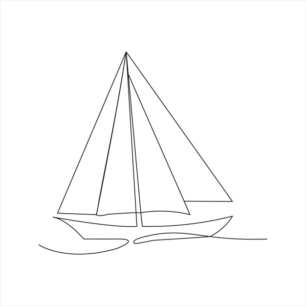 Diseño artístico continuo de un hermoso dibujo de un barco a vela de una línea