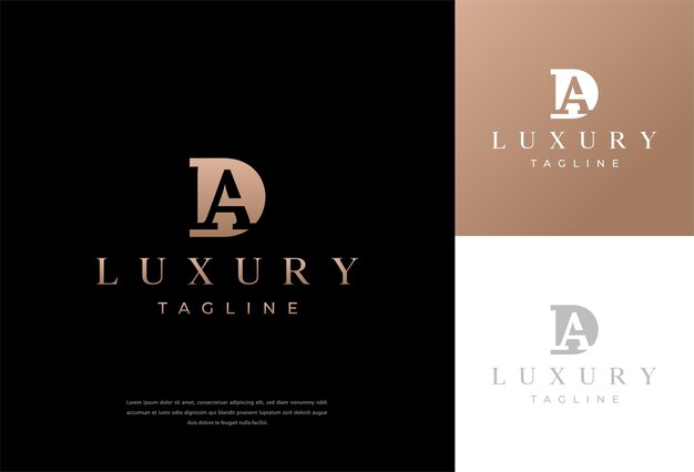 Diseño artístico del logotipo de la letra DA con fuente Creative Serif en colores vectoriales en blanco y negro