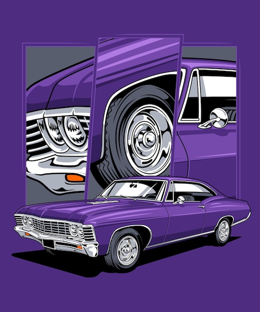Diseño de automóviles musculares clásicos púrpura oscuro