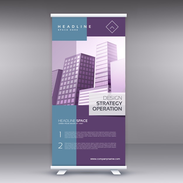 Diseño azul y morado de banner roll up