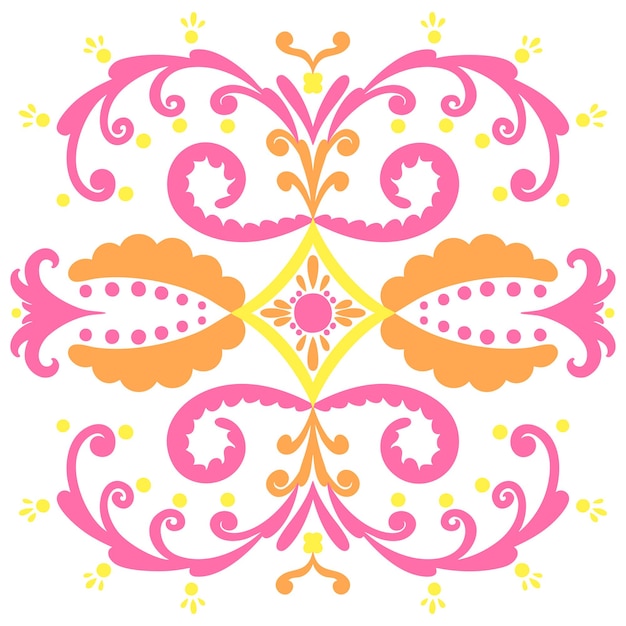 Diseño de azulejos ornamentales en rosado naranja y amarillo ornamento motivo cerámico mosaico de patchwork