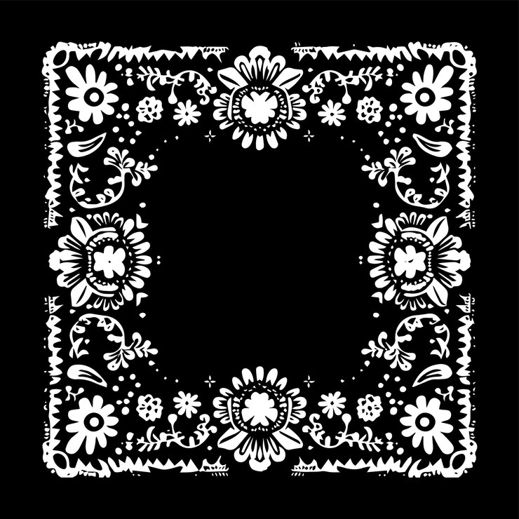 Diseño de bandana floral negra y blanca 2