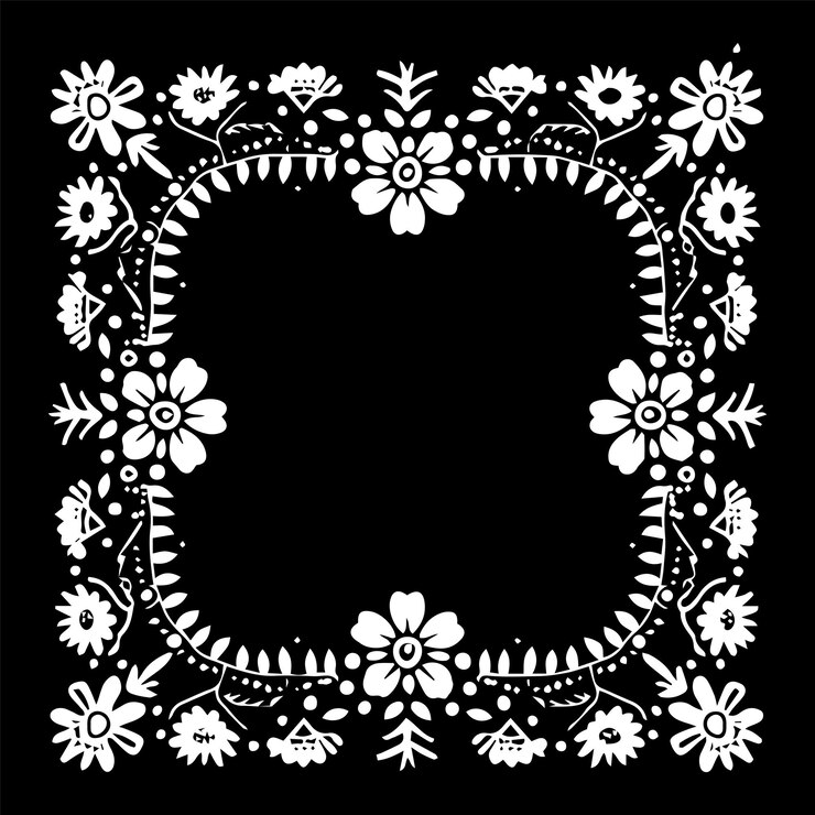 Diseño de bandana floral negra y blanca 3