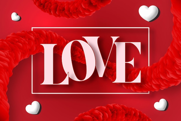 Diseño de la bandera de amor del día de San Valentín en la rosa roja