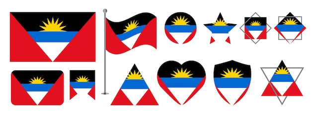 Diseño de bandera de antigua y barbuda o conjunto de diseño de vector de bandera nacional de antigua y barbuda