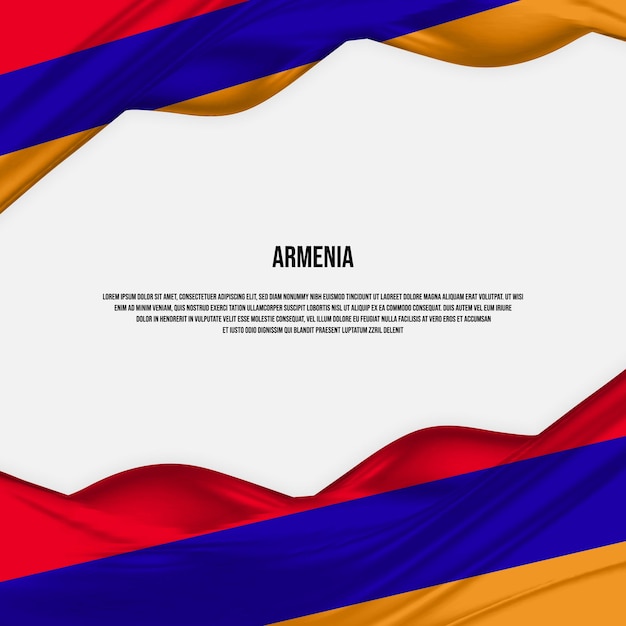 Diseño de la bandera de Armenia. Ondeando la bandera armenia hecha de satén o tela de seda. Ilustración vectorial.