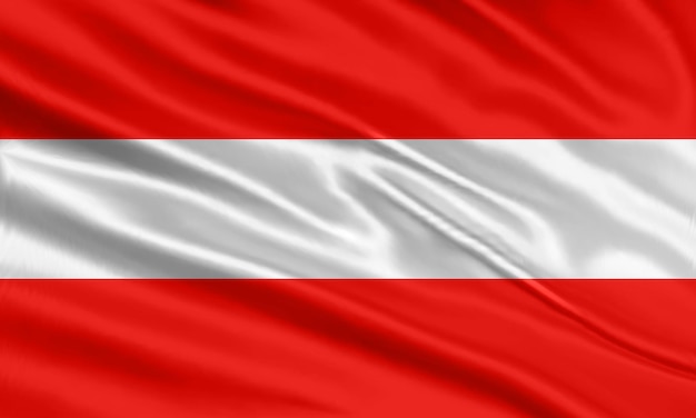 Diseño de la bandera de Austria. Ondeando la bandera austriaca hecha de satén o tela de seda. Ilustración vectorial.