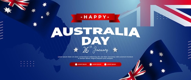 Diseño de la bandera azul del día de australia con el mapa del país de la bandera y elementos de estrellas