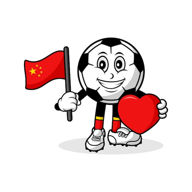 Diseño de la bandera china del amor del fútbol de la historieta de la mascota