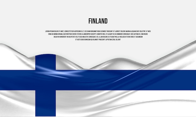 Diseño de la bandera de Finlandia. Ondeando la bandera finlandesa hecha de satén o tela de seda. Ilustración vectorial.