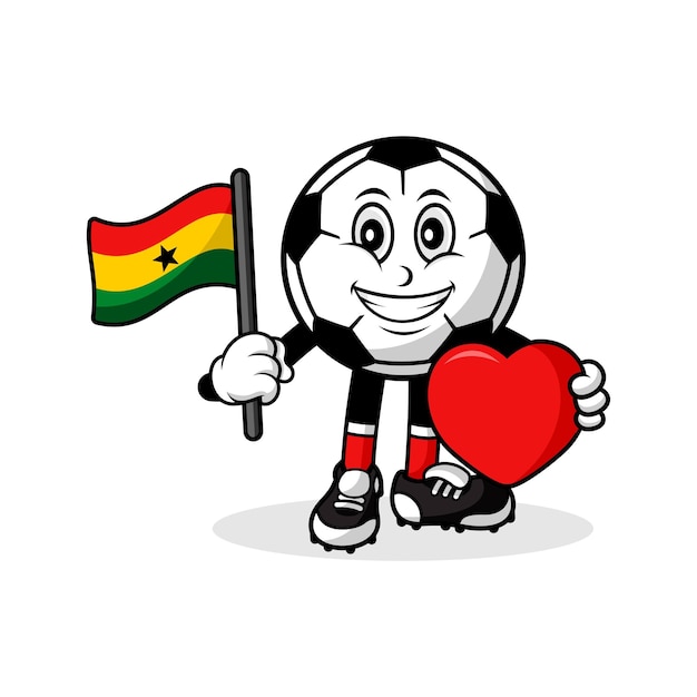 Diseño de bandera de ghana de amor de fútbol de dibujos animados de mascota