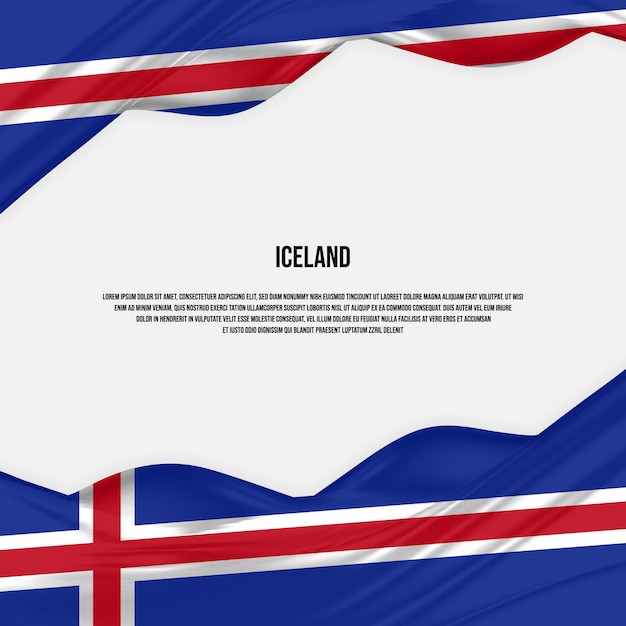 Diseño de la bandera de Islandia. Ondeando la bandera de Islandia hecha de satén o tela de seda. Ilustración vectorial.