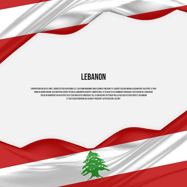 Diseño de la bandera del Líbano. Ondeando la bandera libanesa hecha de satén o tela de seda. Ilustración vectorial.