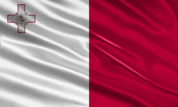 Vector diseño de bandera maltesa. ondeando la bandera de malta hecha de satén o tela de seda. ilustración vectorial.