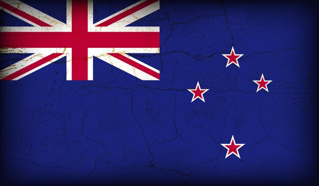 Diseño de la bandera de Nueva Zelanda con vector de textura de grieta vintage