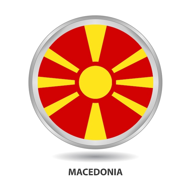El diseño de la bandera redonda de macedonia se utiliza como placa, botón, icono, pintura mural