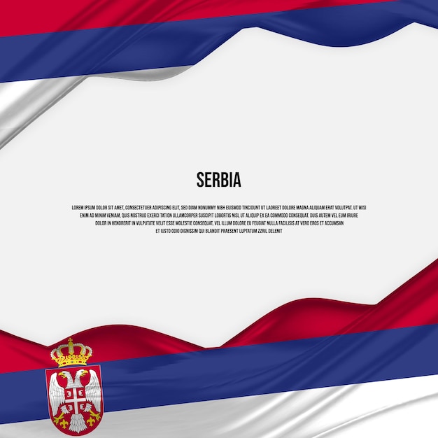 Diseño de la bandera serbia. Ondeando la bandera serbia hecha de satén o tela de seda. Ilustración vectorial.